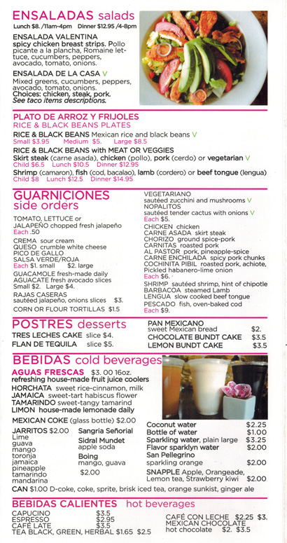 La Casa de Los Tacos Menu