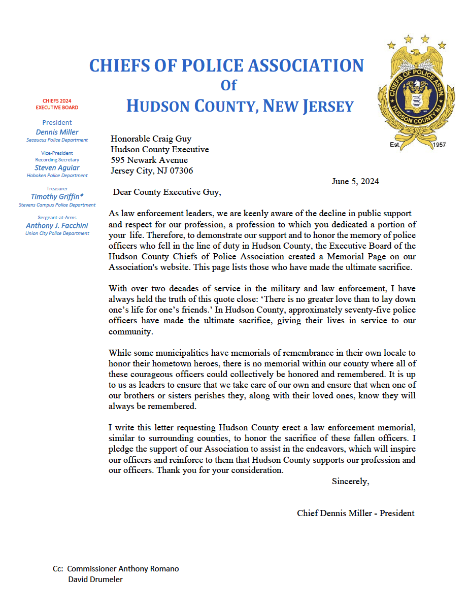 Hudson County Chiefs of Police Association Creates Memorial Web Page