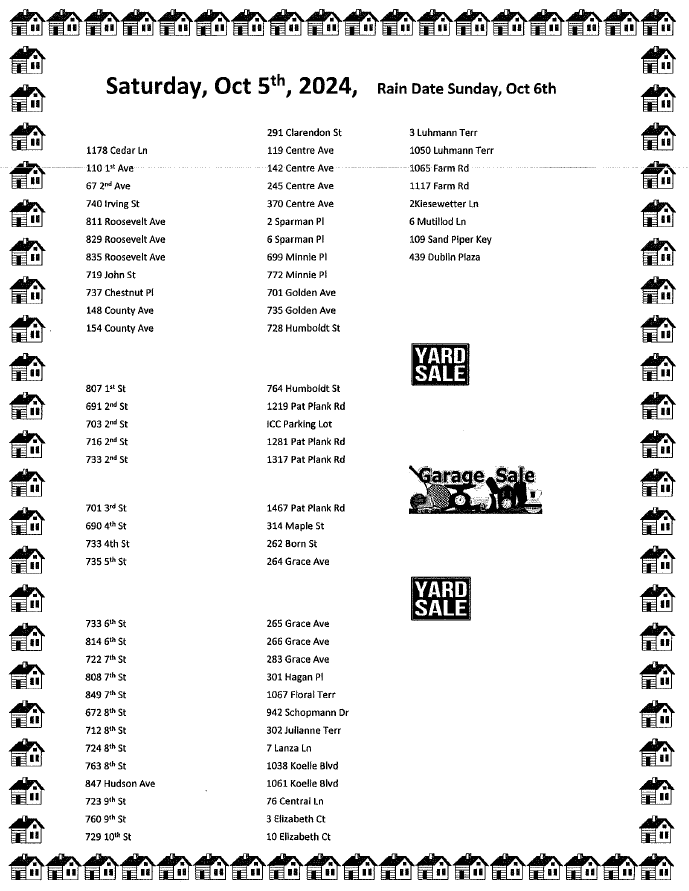 10/5 Garage Sale Address List