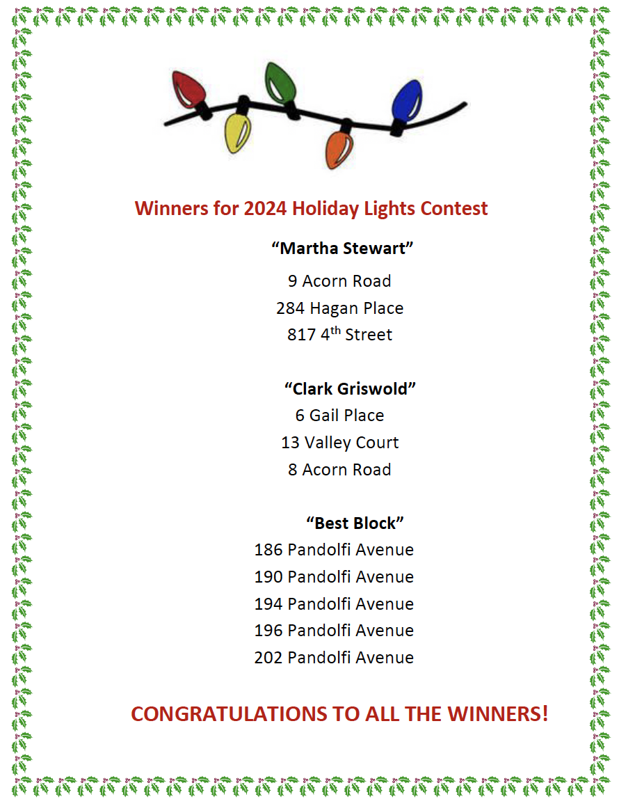 Winners for 2024 Holiday Lights Contest