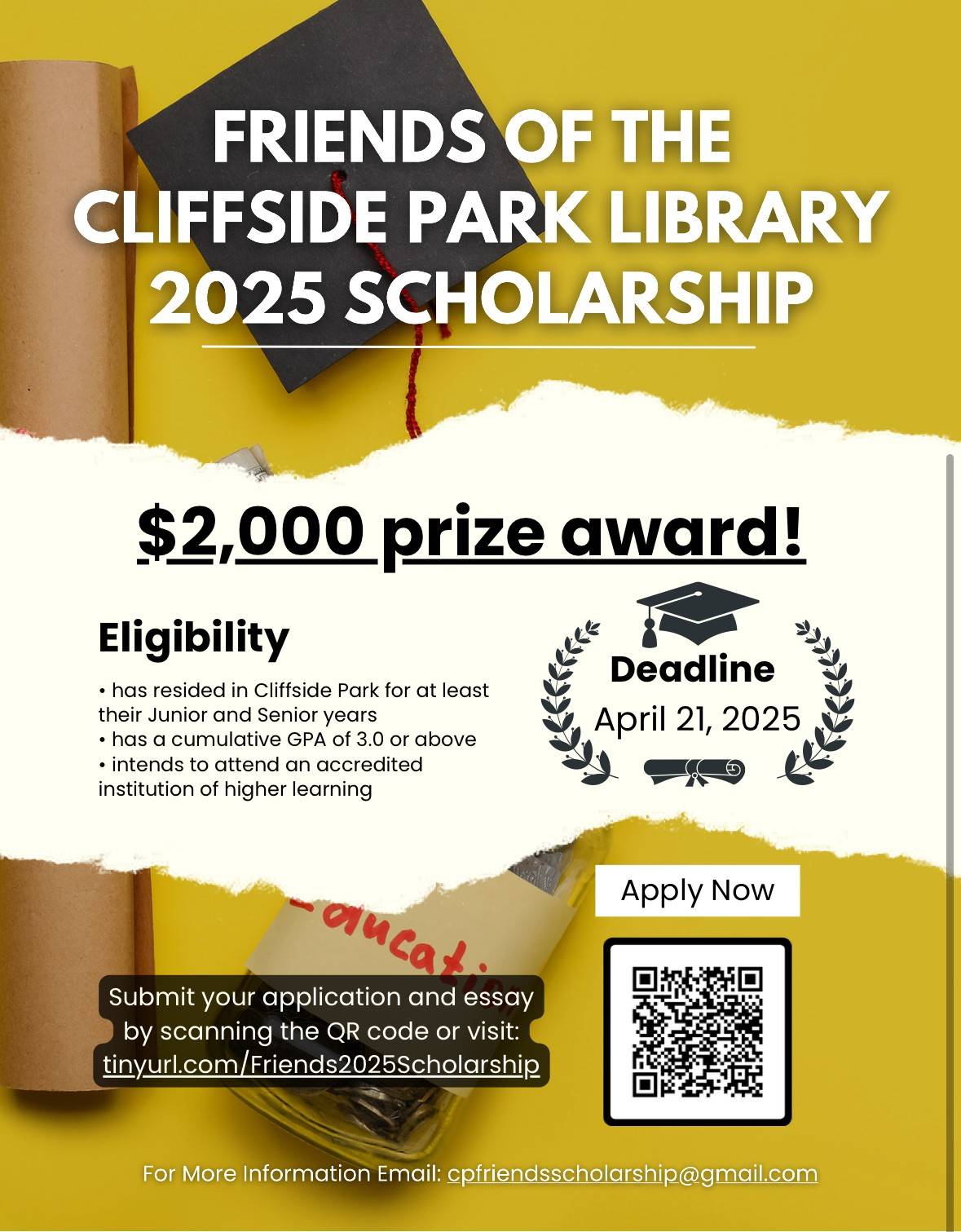 Friends Of The Cliffside Park Library 2025 Scholarship